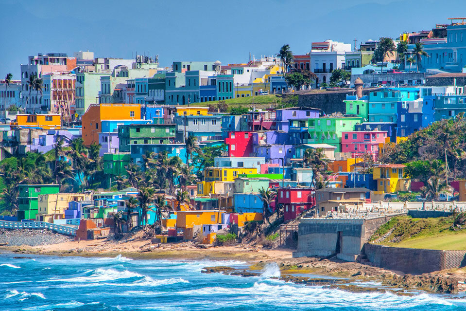 Colorful houses over looking the beach in San Juan