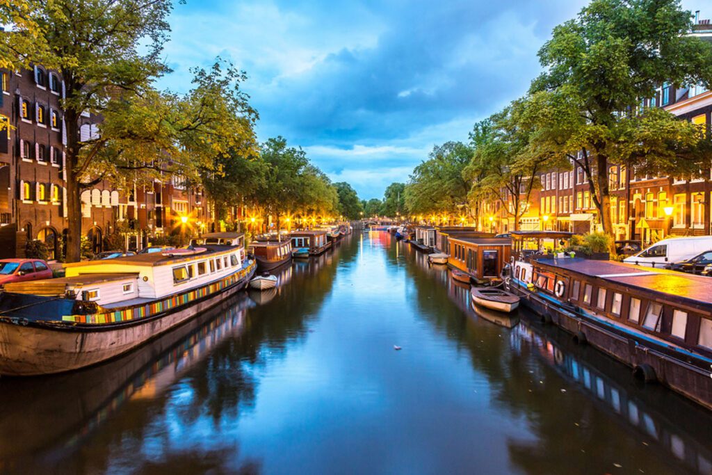 Canals of Amsterdam at night