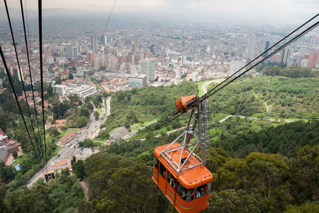 Enjoy a view of Bogota on a cable car