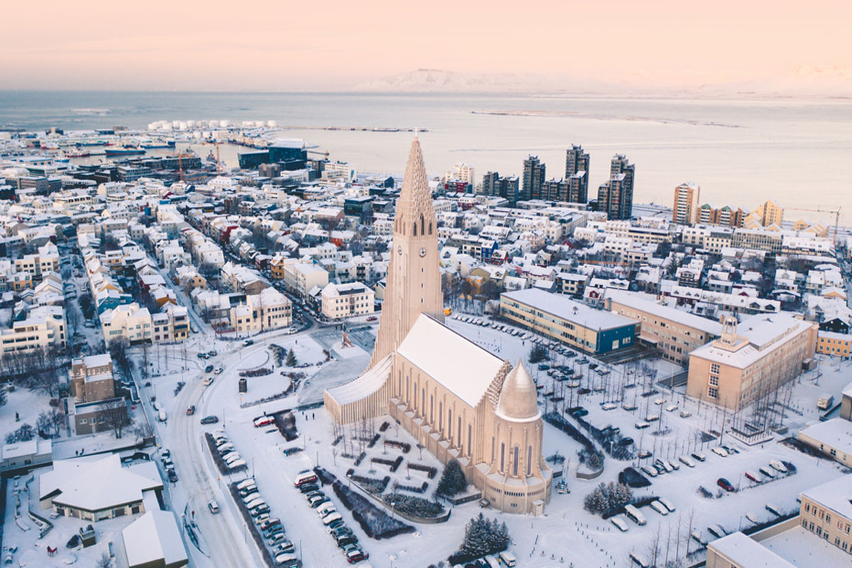 Hallgrimskirkja Church in the center of Reykjavik downtown