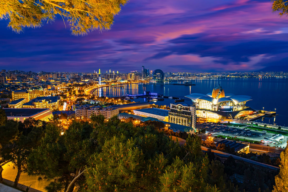 Bright lights at night in Baku