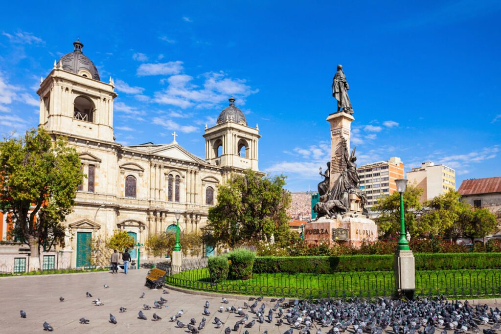 The Metropolitan Cathedral is located on Plaza Murillo Square